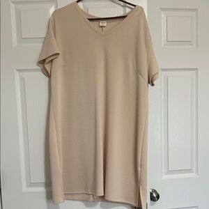 Rumia V-Neck Short Sleeve Tunic Dress in Light Beige 2XL